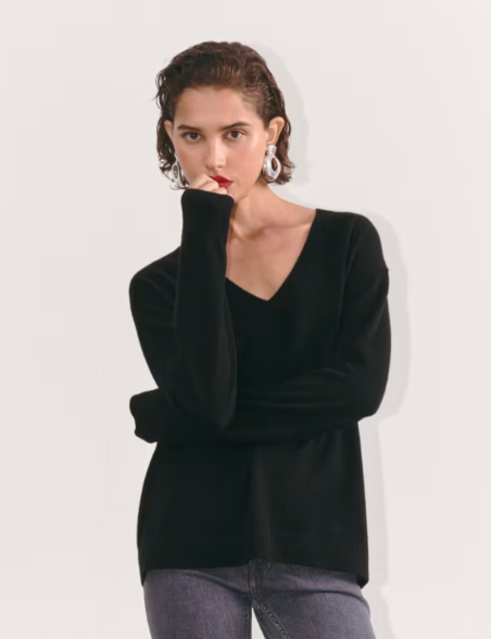 Everlane Womens The Classic V Cashmere Sweater Small Black Long Sleeve NWT